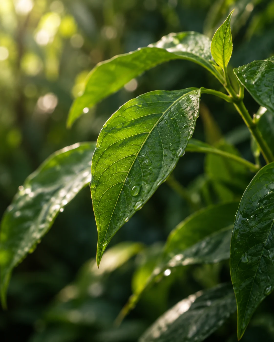 Close-up of healthy tropical crop leaves